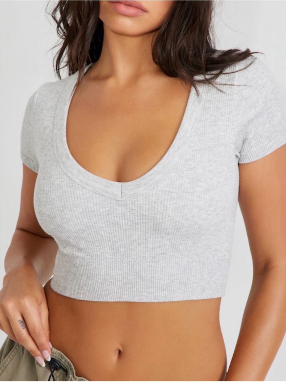 Garage Gray Ribbed Scoop Neck Crop Top